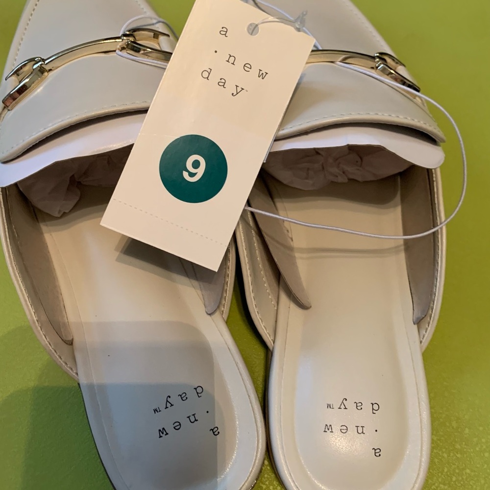 A New Day White Mules with Gold Detail - Picture 3 of 5